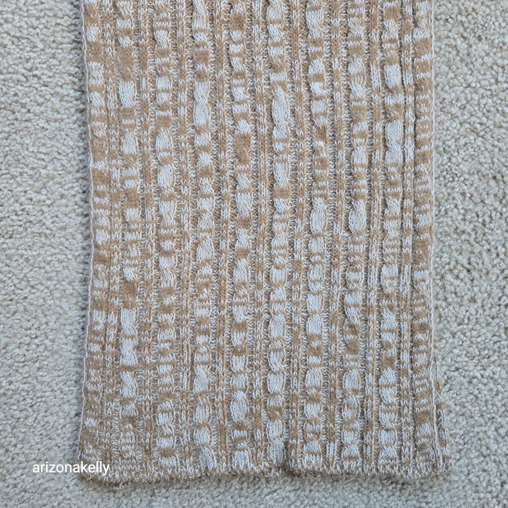 NWOT Marled Cashmere Cable Knit Scarf Tan & Ivory - Picture 3 of 7
